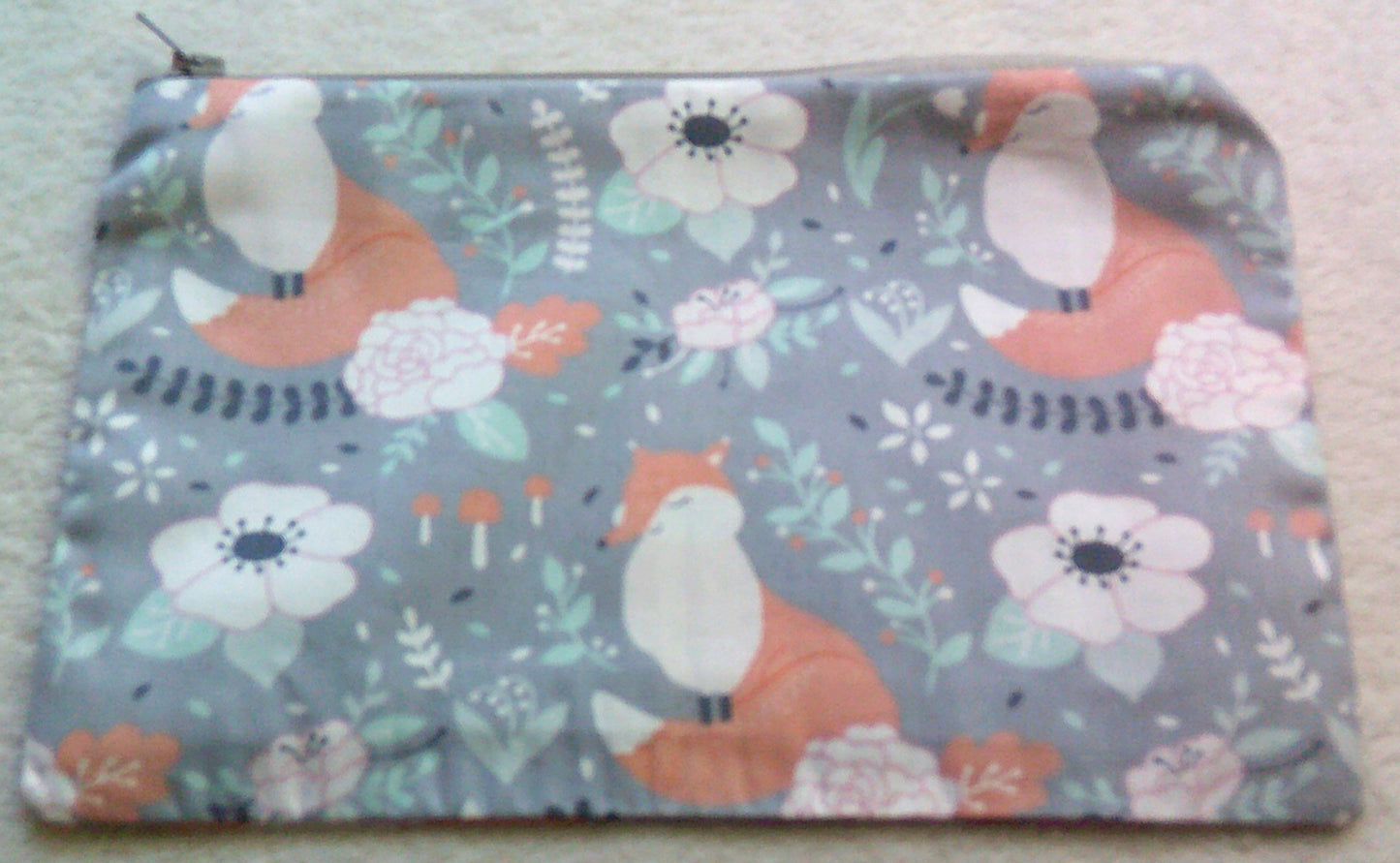 Pencil Case Foxes & Flowers on Grey