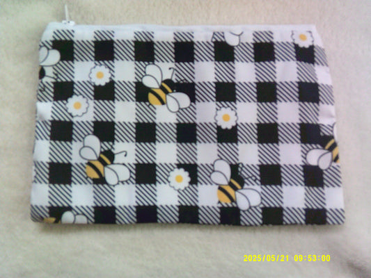 Zipper pouch, Black & White Bees